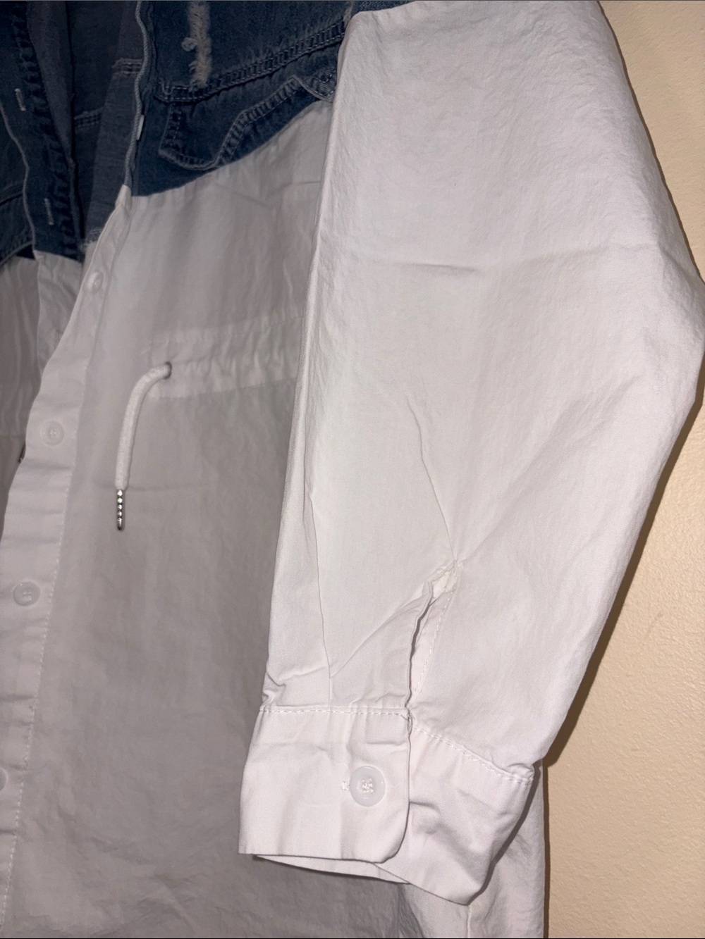 Denim-Trim White Colorblock Jacket - Picture 4 of 5